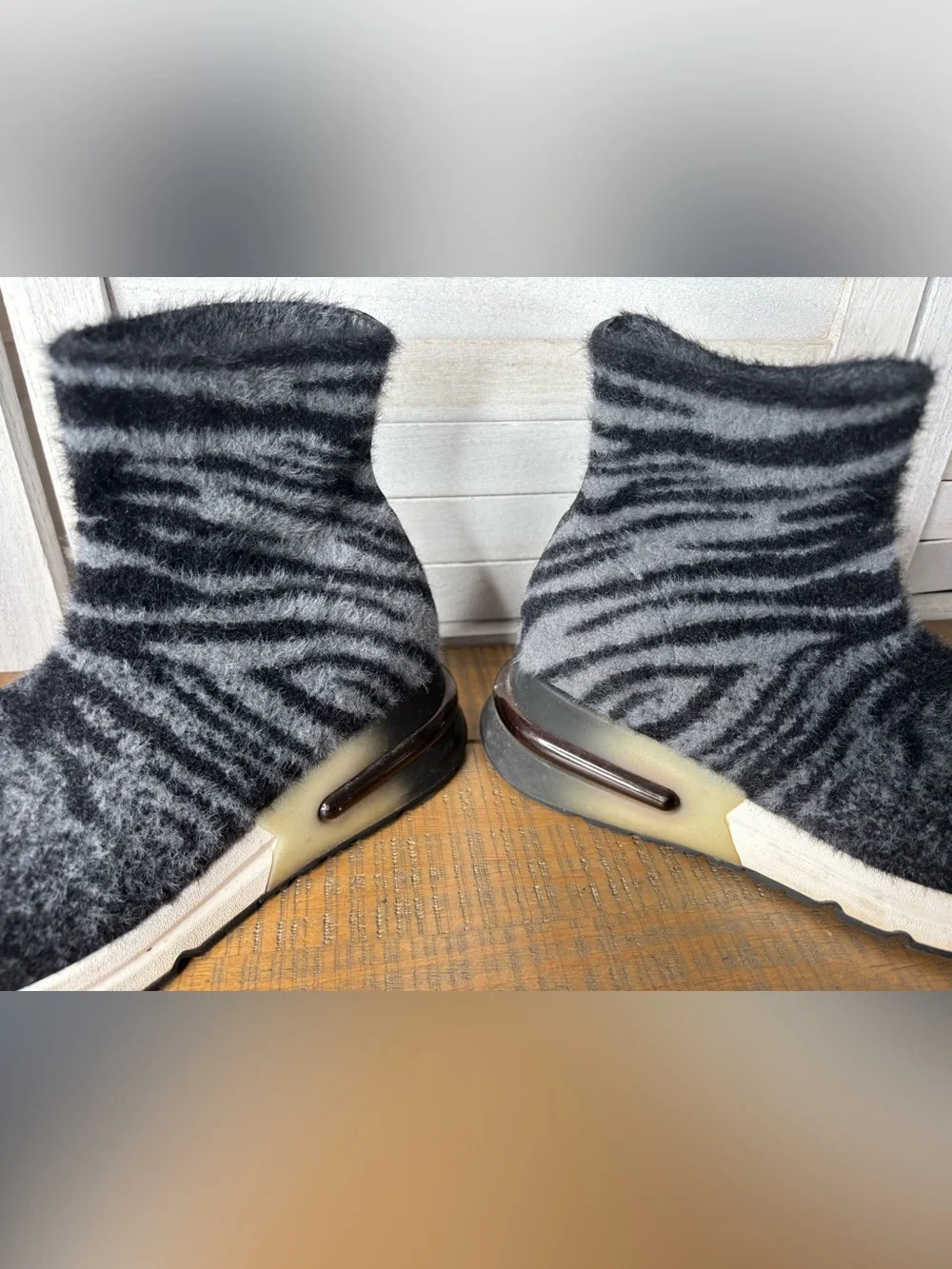 ASH Links Tiger Stripe Knit Sock Sneaker Boots Black Grey High Top Size 38 US 7.